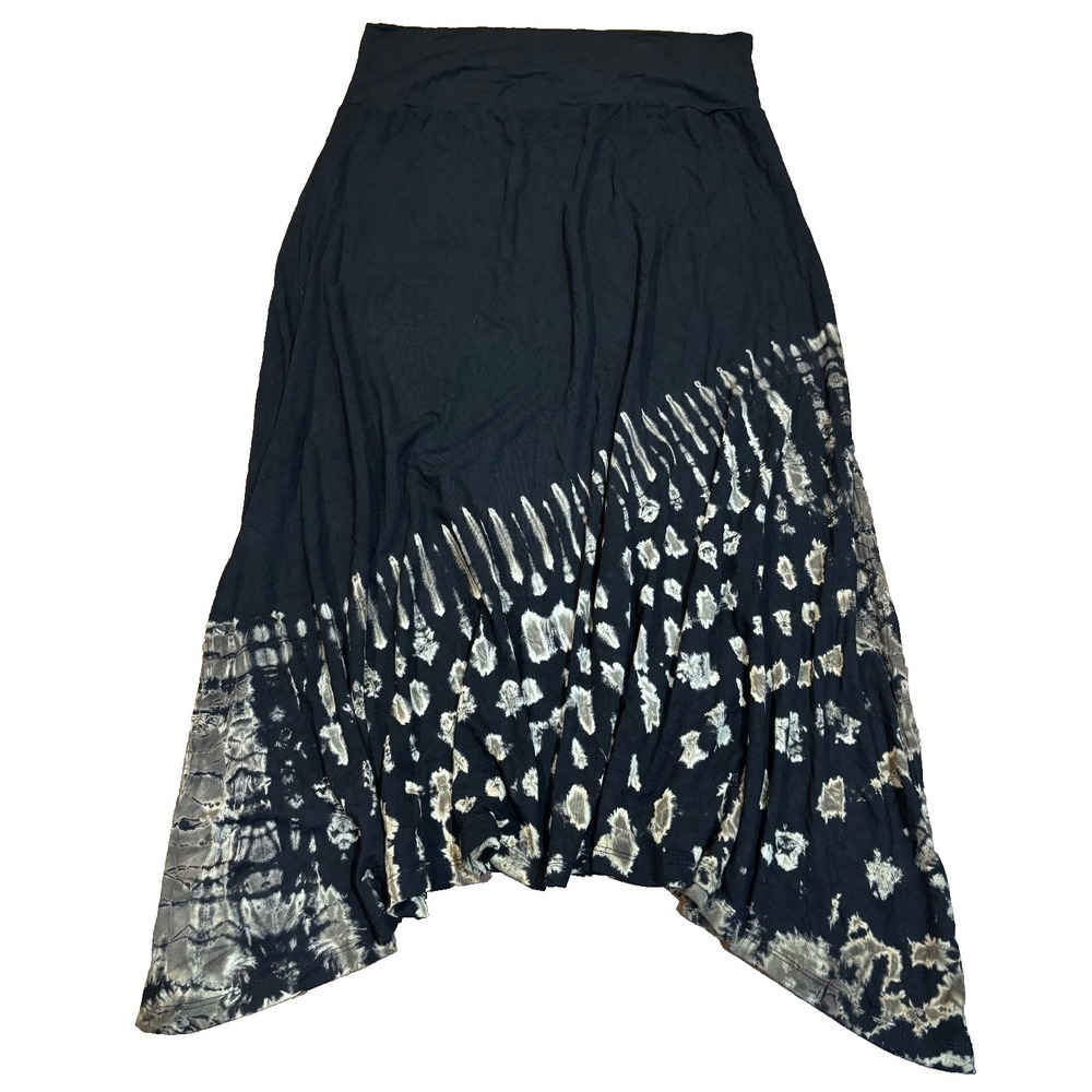 wide waisted viscose stretch black skirt with hand painted hem detail sz Medium